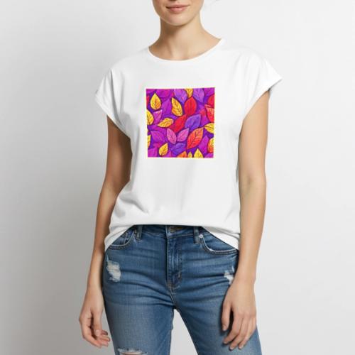 Colorful Cartoon Foliage: Purple & Yellow - Women's Premium Roll Up Sleeve T-Shirt