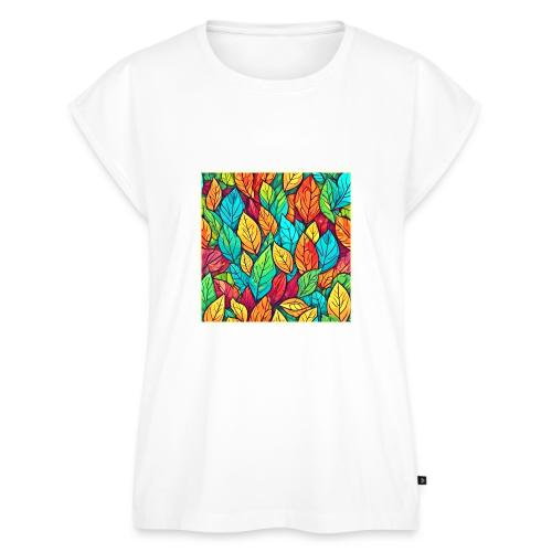 Vibrant Cartoon Leaves Art - Women's Premium Roll Up Sleeve T-Shirt