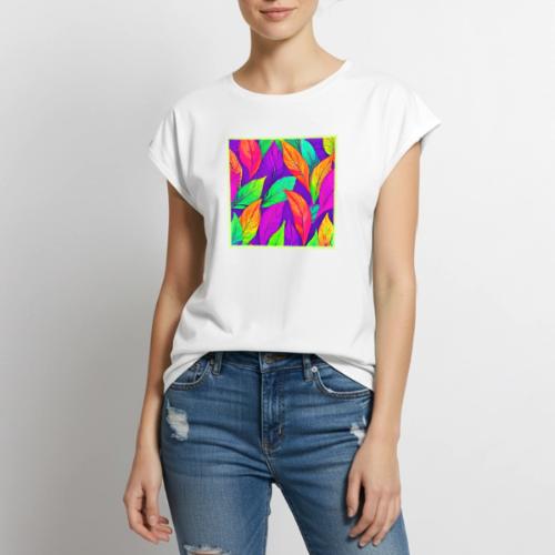 Colorful Neon Ethereal Leaves Pattern - Women's Premium Roll Up Sleeve T-Shirt