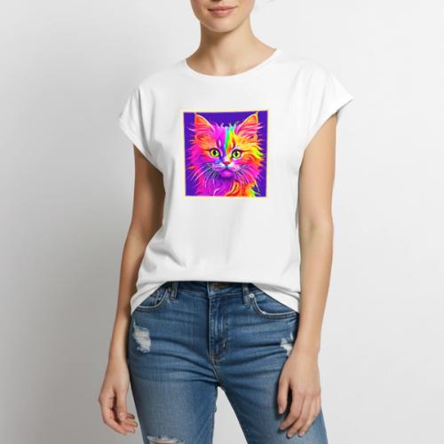Rainbow Cat Artwork - Women's Premium Roll Up Sleeve T-Shirt
