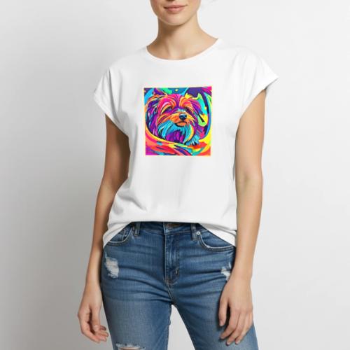 Vibrant Yorkie Pop Art - Women's Premium Roll Up Sleeve T-Shirt