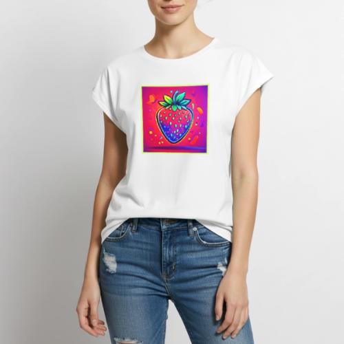 Neon Strawberry Pop - Women's Premium Roll Up Sleeve T-Shirt