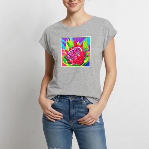 Neon Dragon Fruit Splendor - Women's Premium Roll Up Sleeve T-Shirt