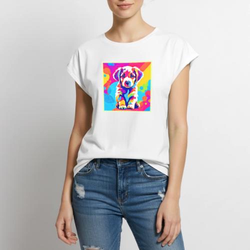 Vibrant Puppy Art - Women's Premium Roll Up Sleeve T-Shirt