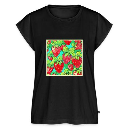 Strawberry Pop Art Pattern - Women's Premium Roll Up Sleeve T-Shirt