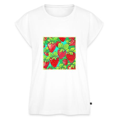Strawberry Pop Art Pattern - Women's Premium Roll Up Sleeve T-Shirt