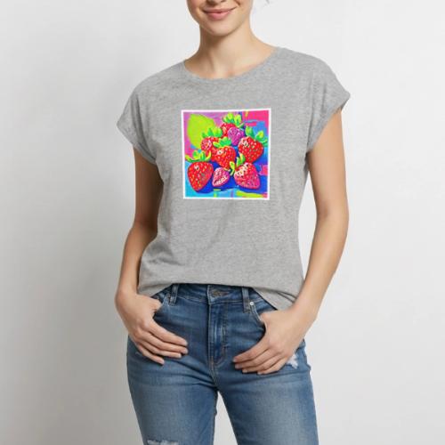 Pop Art Strawberries - Women's Premium Roll Up Sleeve T-Shirt
