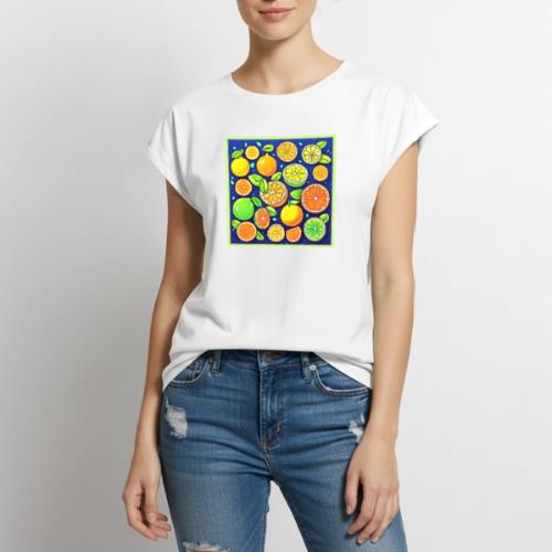 Fresh Citrus Slice Pattern - Women's Premium Roll Up Sleeve T-Shirt
