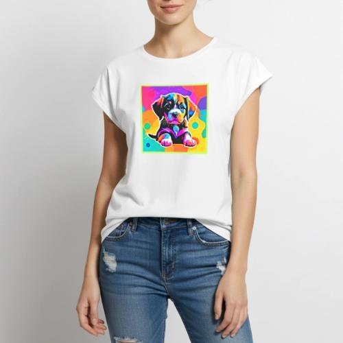 Vibrant Puppy Artwork - Women's Premium Roll Up Sleeve T-Shirt