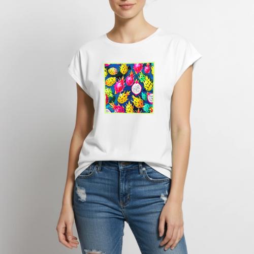 Dragon Fruit Pattern Art - Women's Premium Roll Up Sleeve T-Shirt