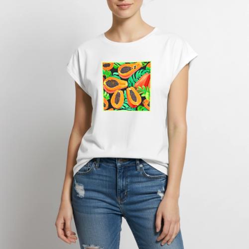 Papaya and Leaves Fresh Pattern - Women's Premium Roll Up Sleeve T-Shirt