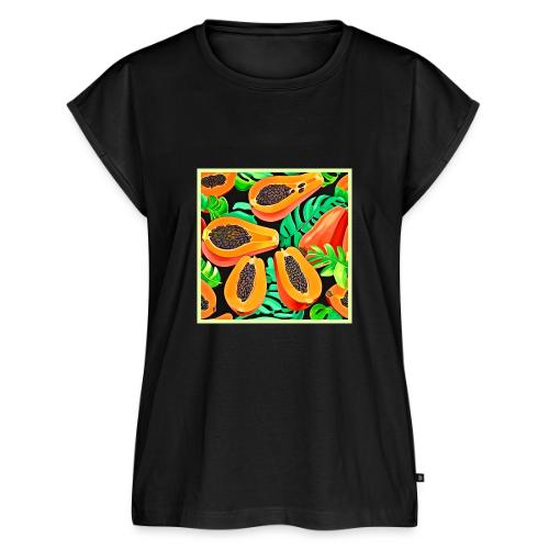 Papaya and Leaves Fresh Pattern - Women's Premium Roll Up Sleeve T-Shirt
