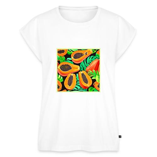 Papaya and Leaves Fresh Pattern - Women's Premium Roll Up Sleeve T-Shirt