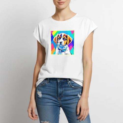 Puppy Portrait: Colorful Pup - Women's Premium Roll Up Sleeve T-Shirt