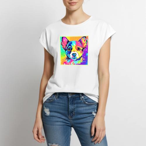 Vivid Puppy Vibes Art Design - Women's Premium Roll Up Sleeve T-Shirt