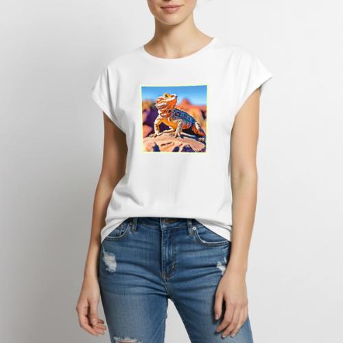 Desert Lizard Close-up Design - Women's Premium Roll Up Sleeve T-Shirt
