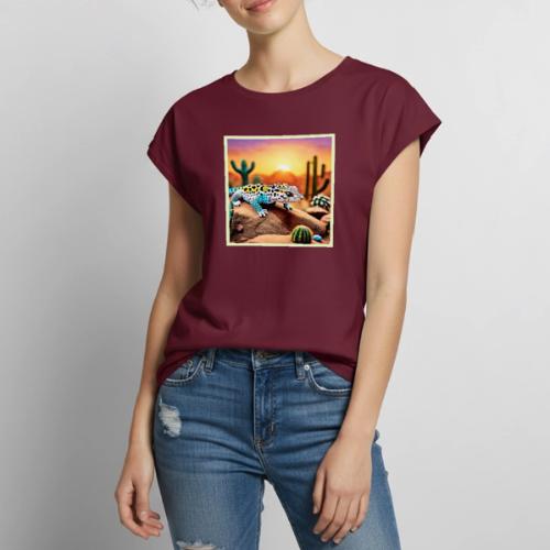 Colorful Gecko Rocks Design - Women's Premium Roll Up Sleeve T-Shirt