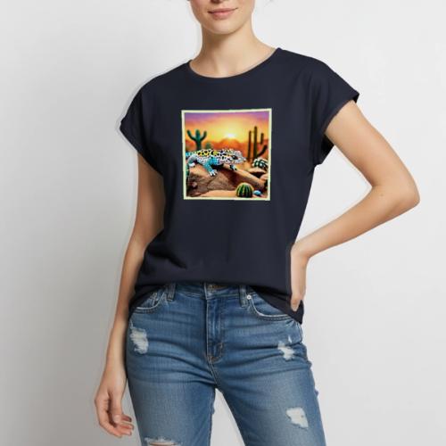 Colorful Gecko Rocks Design - Women's Premium Roll Up Sleeve T-Shirt