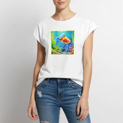 Colorful Tank Goldfish Design - Women's Premium Roll Up Sleeve T-Shirt