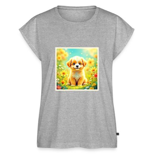 Cute Puppy Flower Art - Women's Premium Roll Up Sleeve T-Shirt