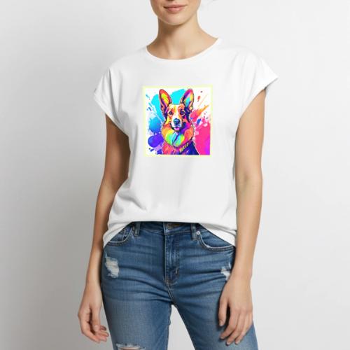 Rainbow Corgi: Pop Art Puppy Joy - Women's Premium Roll Up Sleeve T-Shirt