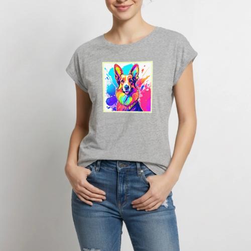 Rainbow Corgi: Pop Art Puppy Joy - Women's Premium Roll Up Sleeve T-Shirt