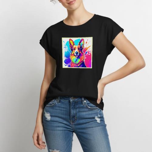 Rainbow Corgi: Pop Art Puppy Joy - Women's Premium Roll Up Sleeve T-Shirt