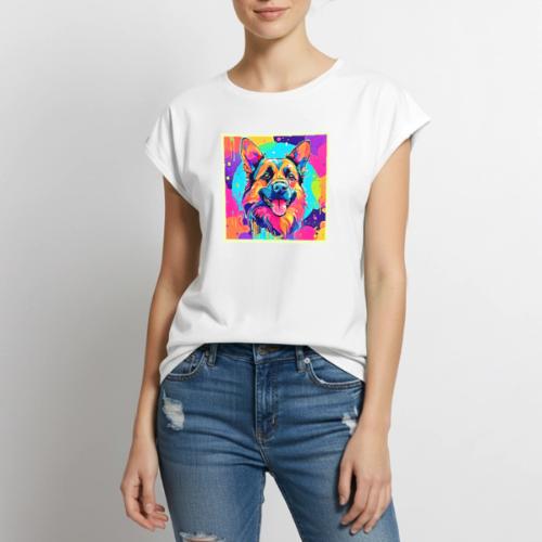 Vibrant Canine: Happy Puppy Love - Women's Premium Roll Up Sleeve T-Shirt