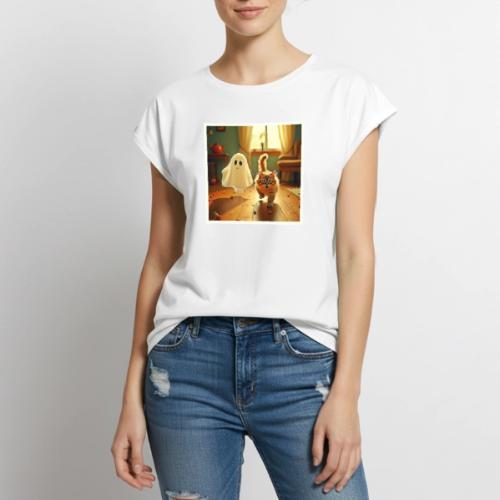 Funny Kitten Spooky Friend - Women's Premium Roll Up Sleeve T-Shirt