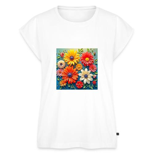 Vibrant Floral Fantasy Design - Women's Premium Roll Up Sleeve T-Shirt