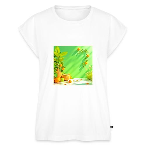 Vibrant Orange Green Still Life Design - Women's Premium Roll Up Sleeve T-Shirt