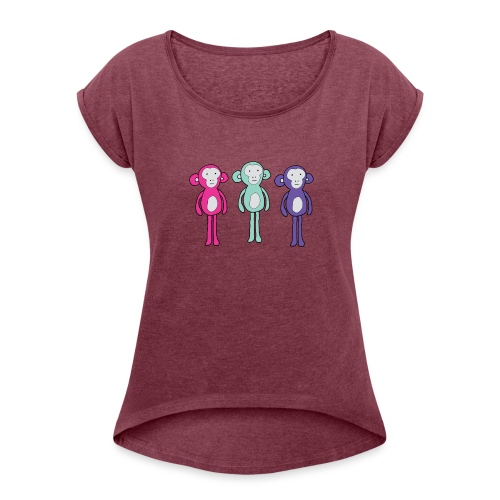 Three chill monkeys - Women's Roll Cuff T-Shirt