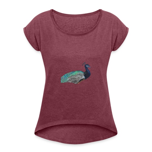 peacock half - Women's Roll Cuff T-Shirt