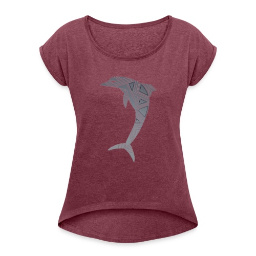dolphin art deco - Women's Roll Cuff T-Shirt