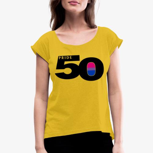 50 Pride Bisexual Pride Flag - Women's Roll Cuff T-Shirt
