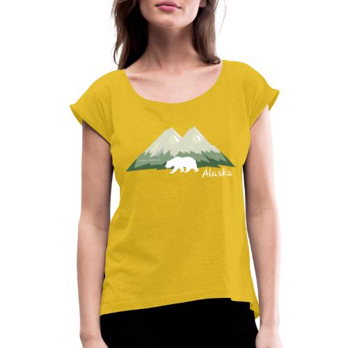 Alaskan Mountain and Bear - Women's Roll Cuff T-Shirt