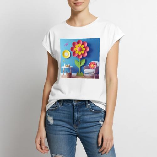 Flower design and harmony of environmental well-be - Women's Premium Roll Up Sleeve T-Shirt