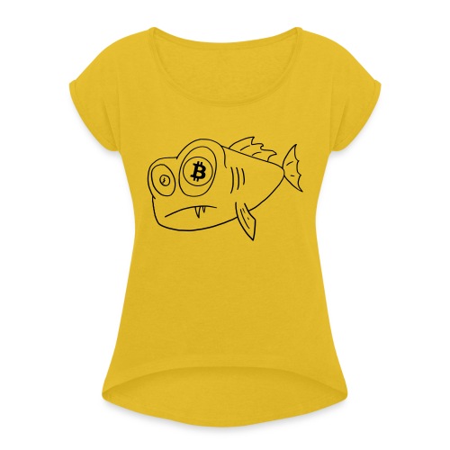 bitcoin fish - Women's Roll Cuff T-Shirt