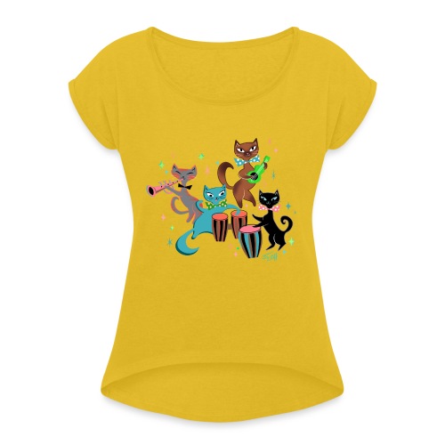 Mambo Kitties Band - Women's Roll Cuff T-Shirt