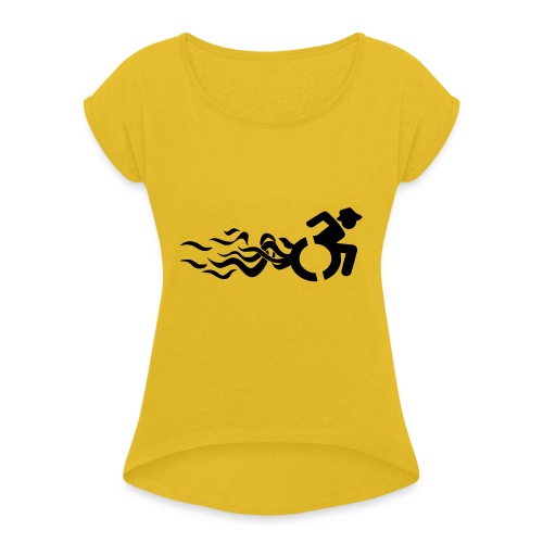 Wheelchair user with flames, disability - Women's Roll Cuff T-Shirt