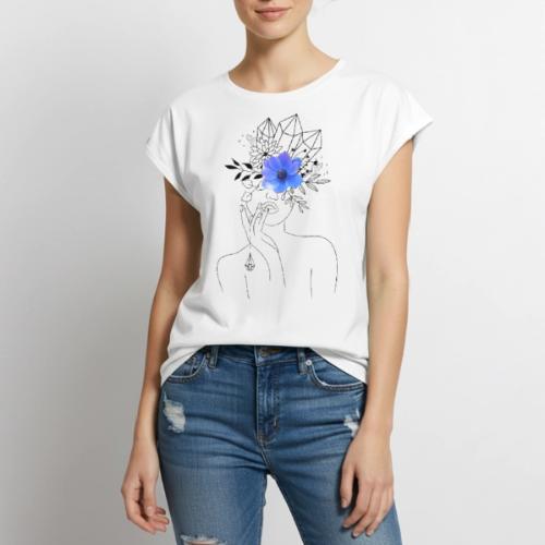 Third Eye Flower Goddess - Crystal Design - Women's Premium Roll Up Sleeve T-Shirt