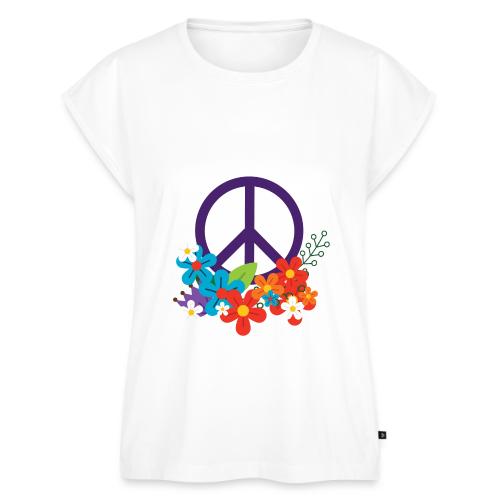 Hippie Peace Design With Flowers - Women's Premium Roll Up Sleeve T-Shirt