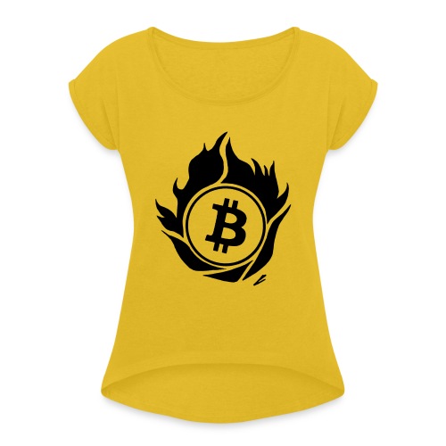 btc logo with fire around - Women's Roll Cuff T-Shirt