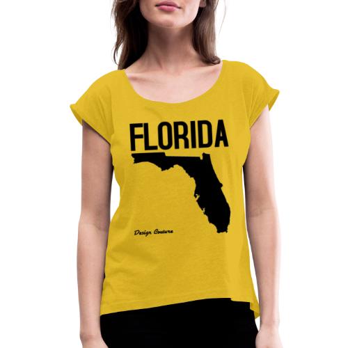 FLORIDA REGION MAP BLACK - Women's Roll Cuff T-Shirt