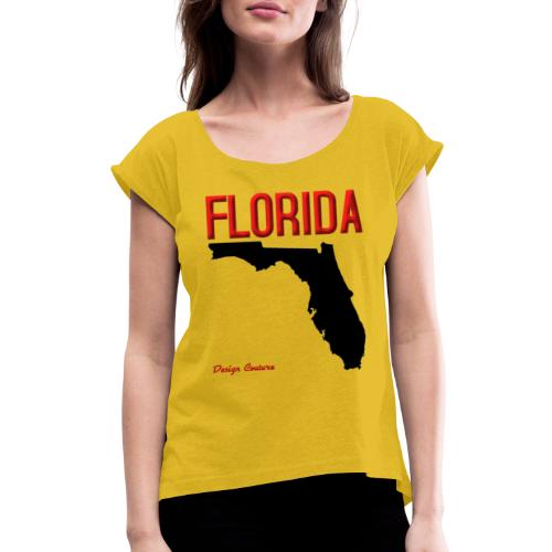 FLORIDA REGION MAP RED - Women's Roll Cuff T-Shirt