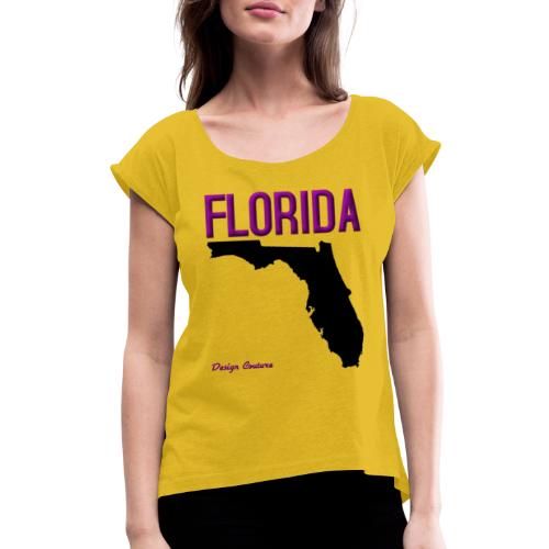 FLORIDA REGION MAP PURPLE - Women's Roll Cuff T-Shirt