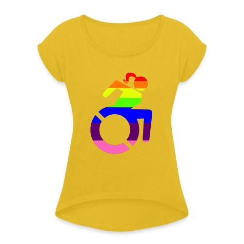 Wheelchair girl LGBT symbol - Women's Roll Cuff T-Shirt