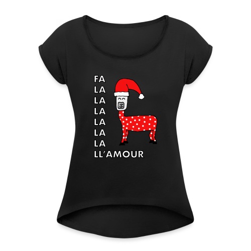 Christmas llama. - Women's Roll Cuff T-Shirt