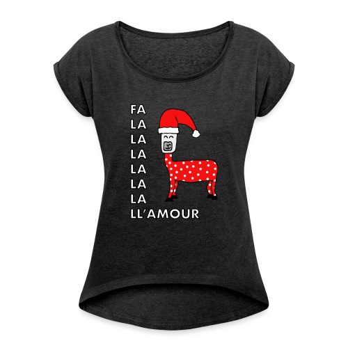 Christmas llama. - Women's Roll Cuff T-Shirt