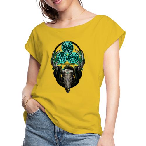 The Antlered Crown (Color Text) - Women's Roll Cuff T-Shirt
